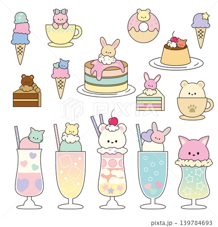 動物モチーフのスイーツ・お菓子のイラストセット 動物モチーフのスイーツ・お菓子のイラストセット 139784693