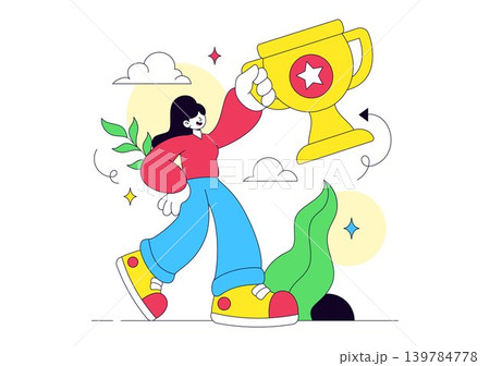 Achievement Vector Illustration Featuring Success Celebration, Winner Trophy, Goal Accomplishment and Personal Growth Design Achievement Vector Illustration Featuring Success Celebration, Winner Trophy, Goal Accomplishment and Personal Growth Design 139784778