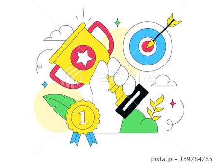 Achievement Vector Illustration Featuring Success Celebration, Winner Trophy, Goal Accomplishment and Personal Growth Design 139784785