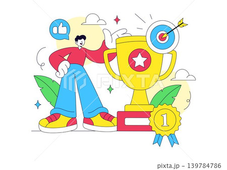 Achievement Vector Illustration Featuring Success Celebration, Winner Trophy, Goal Accomplishment and Personal Growth Design Achievement Vector Illustration Featuring Success Celebration, Winner Trophy, Goal Accomplishment and Personal Growth Design 139784786