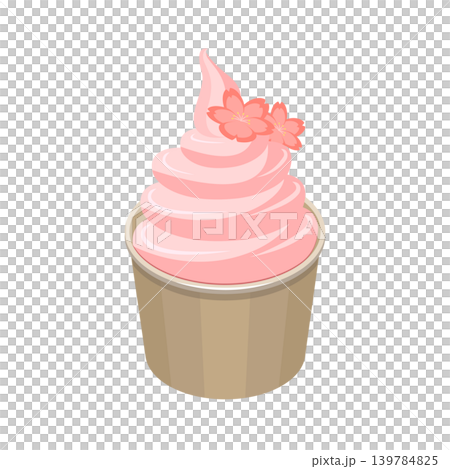 An illustration of a spring-only sakura soft serve ice cream decorated with cherry blossoms. An illustration of a spring-only sakura soft serve ice cream decorated with cherry blossoms. 139784825
