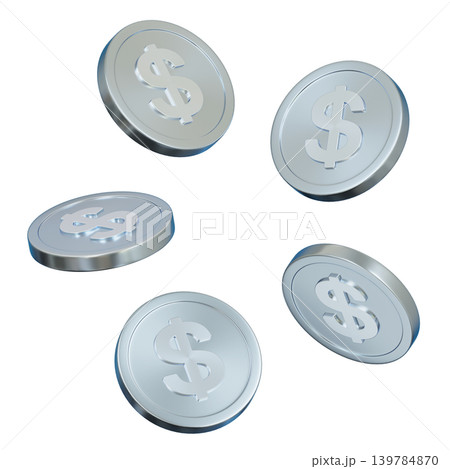 3D Silver Dollar Coins Floating on White Background, Money and Finance Concept 3D Silver Dollar Coins Floating on White Background, Money and Finance Concept 139784870