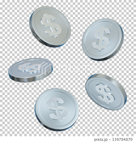 3D Silver Dollar Coins Floating on White Background, Money and Finance Concept 3D Silver Dollar Coins Floating on White Background, Money and Finance Concept 139784870