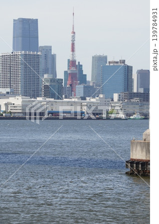 晴天のお台場から望む、縦構図の東京タワーと港区の超高層ビル群 晴天のお台場から望む、縦構図の東京タワーと港区の超高層ビル群 139784931
