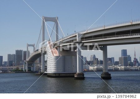 台場公園から望むレインボーブリッジの主塔と東京タワー（遠景）の都市風景 139784962