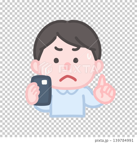 一名男子正在努力操作他的智慧型手機。 139784991