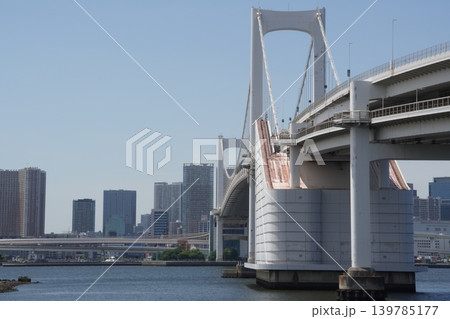 台場公園から望むレインボーブリッジと空のコピースペースのある港区の街並み 台場公園から望むレインボーブリッジと空のコピースペースのある港区の街並み 139785177