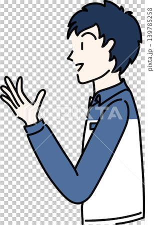 A side view illustration of a working man in work clothes. A side view illustration of a working man in work clothes. 139785258