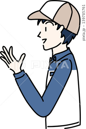 帽子をかぶり作業服を着た働く男性の横向きのイラスト 帽子をかぶり作業服を着た働く男性の横向きのイラスト 139785761