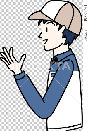帽子をかぶり作業服を着た働く男性の横向きのイラスト 帽子をかぶり作業服を着た働く男性の横向きのイラスト 139785761