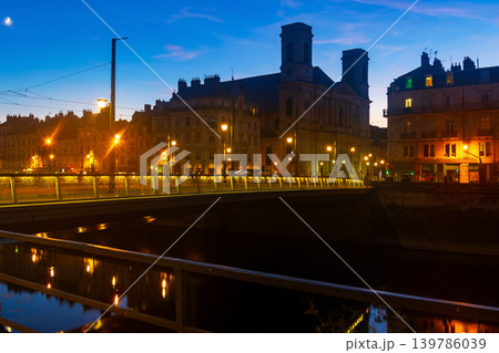 Night scene of Quai Vauban in the city of Besancon. Franche-Comte province in eastern France Night scene of Quai Vauban in the city of Besancon. Franche-Comte province in eastern France 139786039