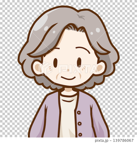 An illustration of a senior woman/grandmother with a gentle smile. 139786067