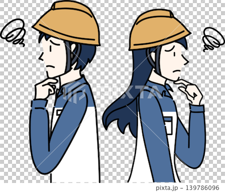 Side view illustration of a working man and woman in work clothes Side view illustration of a working man and woman in work clothes 139786096