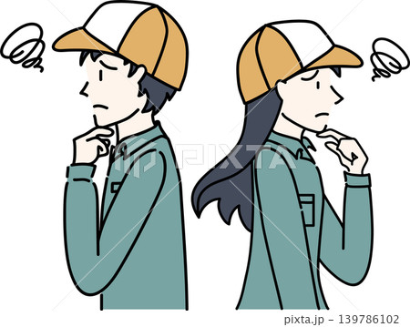 作業服を着た働く男女の横向きのイラスト 139786102