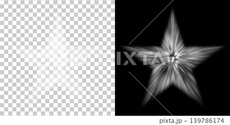 白い五芒星 放射状の光線バースト 透過背景と黒背景 輝く星の装飾素材 139786174