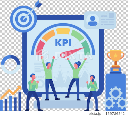 Business Team Celebrating KPI Performance on Dashboard 139786242