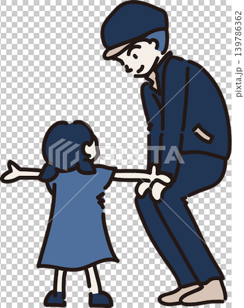 子どもの話を聞く帽子をかぶった作業員のイラスト 子どもの話を聞く帽子をかぶった作業員のイラスト 139786362