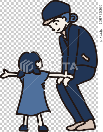 子どもの話を聞く帽子をかぶった作業員のイラスト 子どもの話を聞く帽子をかぶった作業員のイラスト 139786369