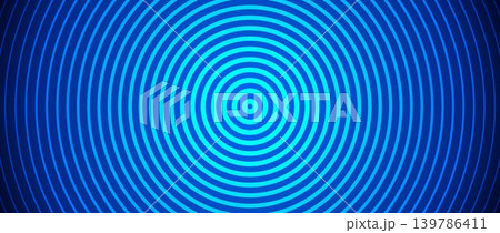 Blue concentric circle background. Neon expanding waves with epicenter. Radial sound signal or vibration backdrop. Target, radar or sonar effect concept . Vector ripple cold gradient wallpaper 139786411