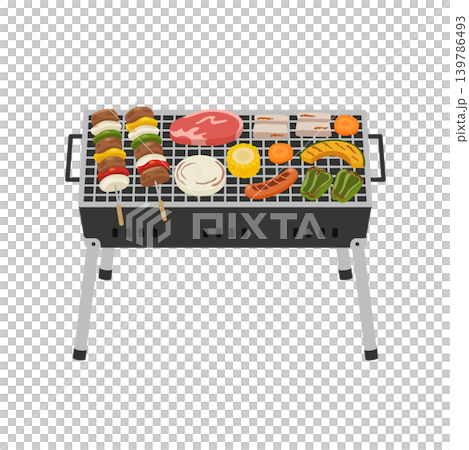 正在烤食物的烤肉架。 正在烤食物的烤肉架。 139786493
