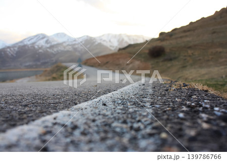 Mountain Highway road close-up, asphalt Mountain Highway road close-up, asphalt 139786766