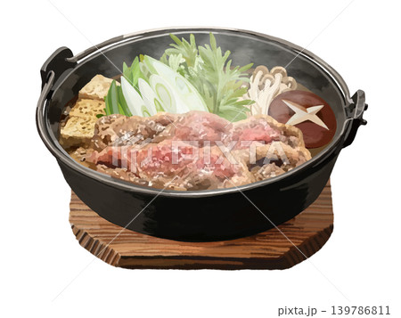 すき焼き鍋(湯気、鍋敷き付き) すき焼き鍋(湯気、鍋敷き付き) 139786811