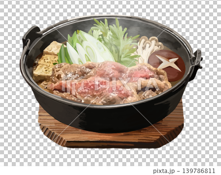 すき焼き鍋(湯気、鍋敷き付き) すき焼き鍋(湯気、鍋敷き付き) 139786811