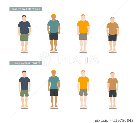 男性のダイエット前後の体型比較イラスト 正面セット 男性のダイエット前後の体型比較イラスト 正面セット 139786842
