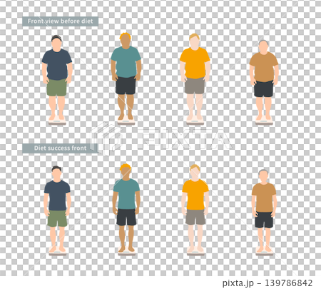 男性のダイエット前後の体型比較イラスト 正面セット 男性のダイエット前後の体型比較イラスト 正面セット 139786842