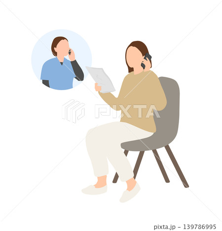 書類を見ながら電話相談をする女性のイラスト 書類を見ながら電話相談をする女性のイラスト 139786995