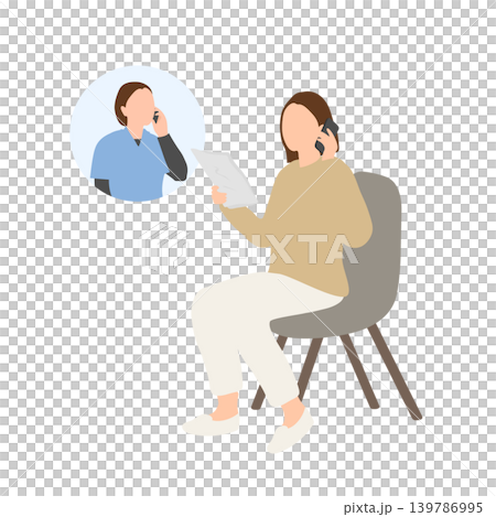 一幅插圖,描繪了一位女士一邊打電話一邊查看文件。 一幅插圖,描繪了一位女士一邊打電話一邊查看文件。 139786995
