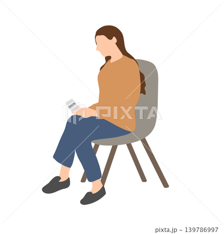 番号札を持って待つ女性のイラスト	 139786997