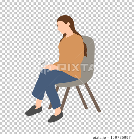 番号札を持って待つ女性のイラスト	 139786997