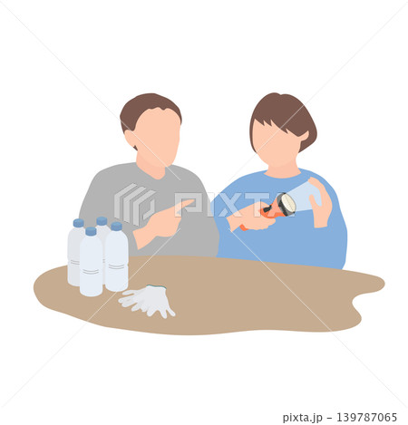 懐中電灯を確認する家族の防災イラスト 懐中電灯を確認する家族の防災イラスト 139787065