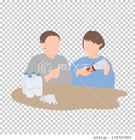 懐中電灯を確認する家族の防災イラスト 懐中電灯を確認する家族の防災イラスト 139787065