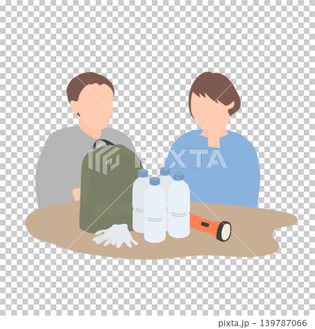一幅插圖,描繪的是一家人正在檢查他們的災難緊急物資。 一幅插圖,描繪的是一家人正在檢查他們的災難緊急物資。 139787066