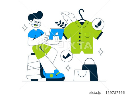 Sustainable High Fashion Vector Illustration Featuring Eco Friendly Clothing, Ethical Fashion Design and Green Apparel 139787566