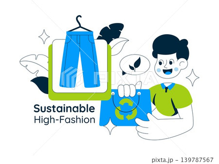 Sustainable High Fashion Vector Illustration Featuring Eco Friendly Clothing, Ethical Fashion Design and Green Apparel 139787567