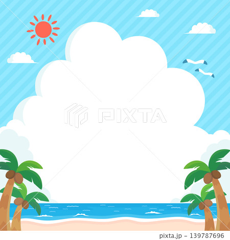 夏の海と浜辺の風景と入道雲フレーム_正方形 夏の海と浜辺の風景と入道雲フレーム_正方形 139787696