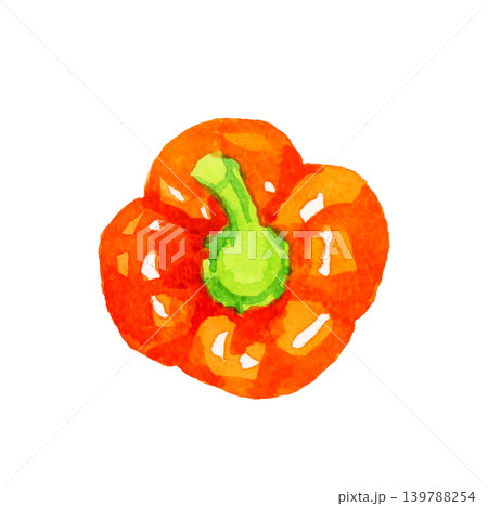 橙色（赤色）のハバネロ　野菜の手描き水彩イラスト素材 139788254