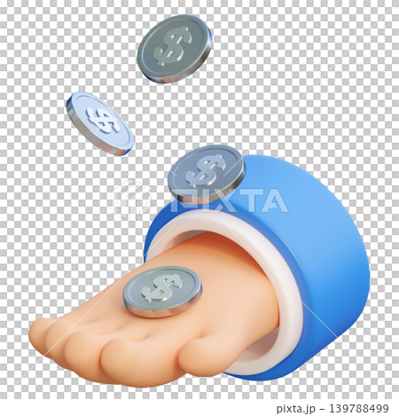 3D illustration of falling silver dollar coins onto an open hand isolated on white background 3D illustration of falling silver dollar coins onto an open hand isolated on white background 139788499