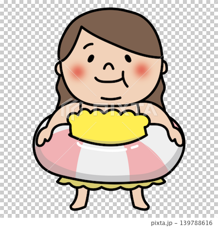 水着で浮き輪を持っているぽっちゃりしたロングヘアの子供(女の子) 水着で浮き輪を持っているぽっちゃりしたロングヘアの子供(女の子) 139788616