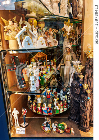 City center of Lourdes, a market town in the Pyrenees, Hautes-Py City center of Lourdes, a market town in the Pyrenees, Hautes-Py 139789413