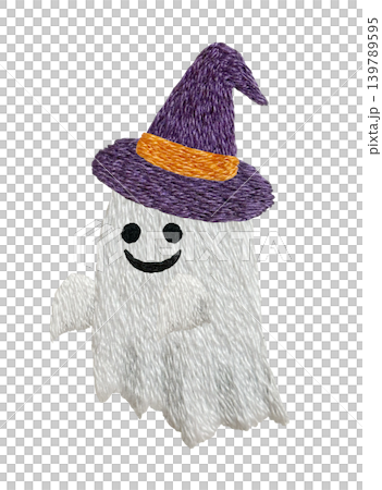 【ハロウィンの帽子をかぶったオバケ】手刺繍イラスト素材 139789595