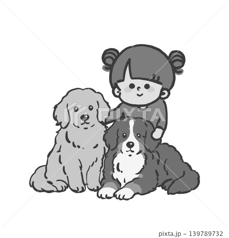 大型犬と女の子のなかよしモノクロイラスト 139789732