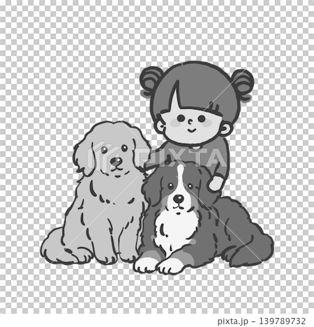 大型犬と女の子のなかよしモノクロイラスト 139789732
