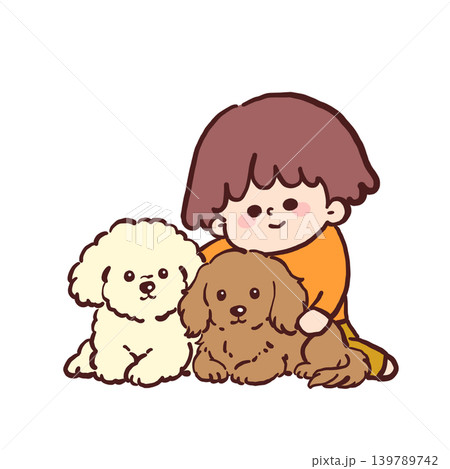 ふわふわわんこと男の子のほのぼのカラーイラスト ふわふわわんこと男の子のほのぼのカラーイラスト 139789742