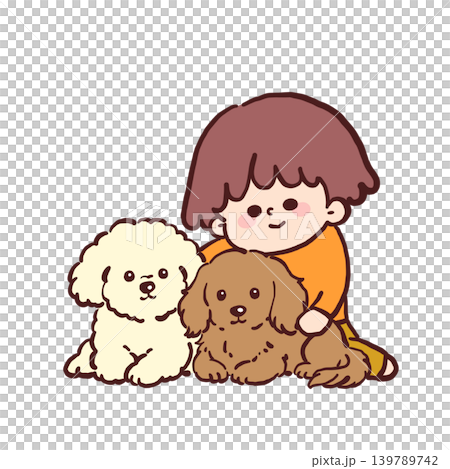ふわふわわんこと男の子のほのぼのカラーイラスト ふわふわわんこと男の子のほのぼのカラーイラスト 139789742