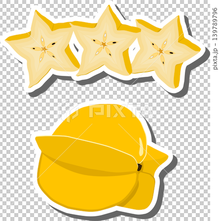 Fruit theme from set juicy delicious carambola of various sizes 139789796