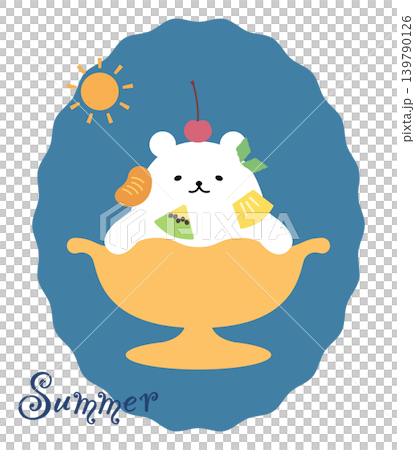 A refreshing summer illustration featuring a fruit parfait and a polar bear. 139790126